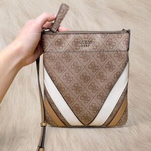 GUESS Brown Logo Crossbody Bag with Cream & Tan Accents